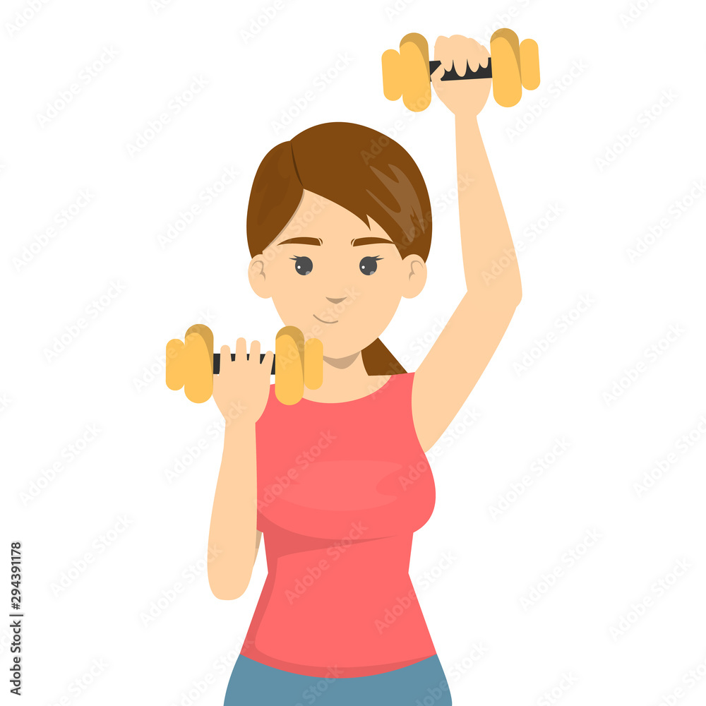 Woman doing workout with dumbbell. Bodybuilder in gym Woman doing workout with dumbbell. Bodybuilder in gym