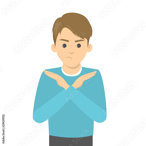 Angry man standing with the crossed arms, no sign