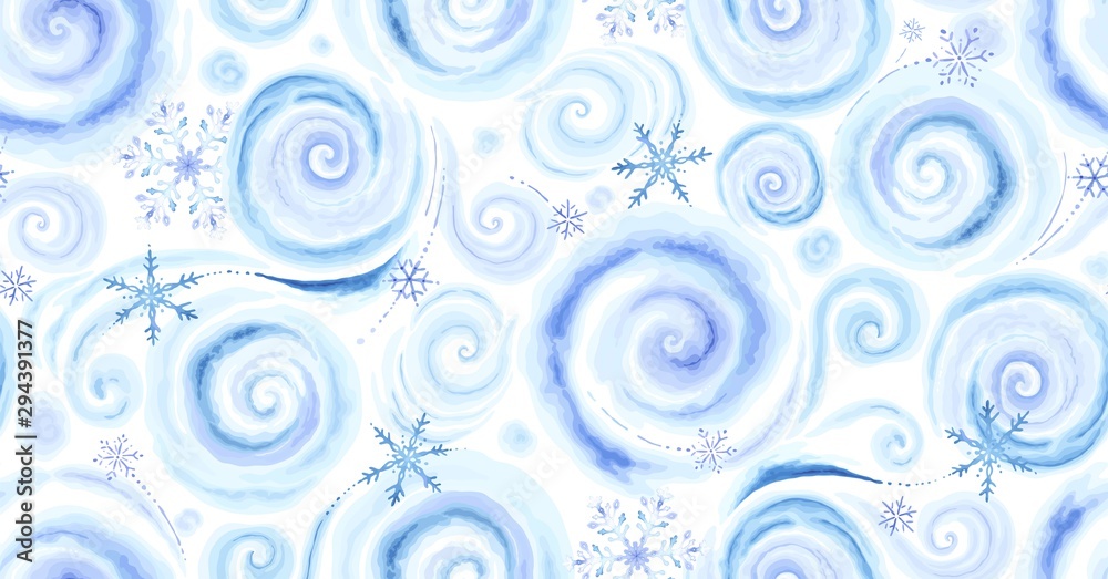Seamless rectangle pattern with colorful snowflakes and winter blizzards in vintage watercolor style. Vector Christmas illustration blue, purple and turquoise colors on white background. Seamless rectangle pattern with colorful snowflakes and winter blizzards in vintage watercolor style. Vector Christmas illustration blue, purple and turquoise colors on white background.