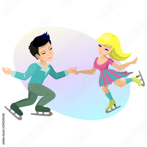 Boy and girl figure skating. Vector illustration