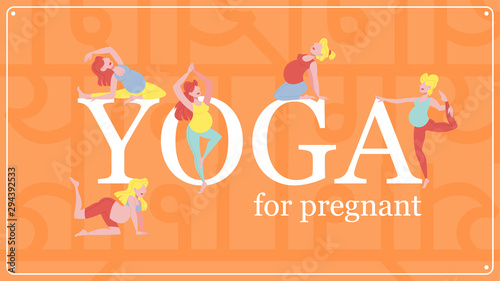 Set of pregnant woman doing yoga exercise.
