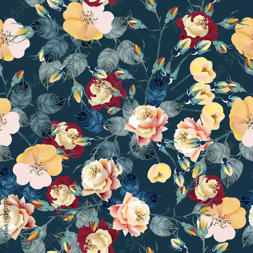 Elegant flower vector rose pattern in classic vintage style for design
