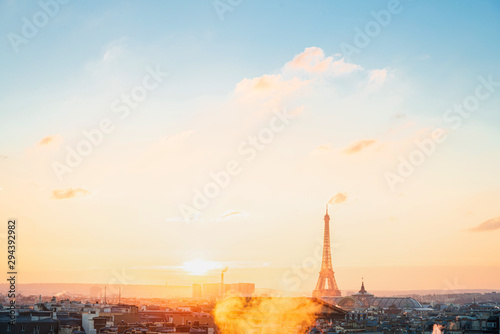 PARIS, FRANCE - December 12, 2018: Eiffel Tower is a wrought-iron lattice tower on the Champ de Mars in Paris, France. photo