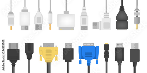 Cable wire set. Collection of audio and video connector.