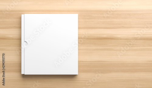 Square slipcase book mock up isolated on wooden background. 3D illustration