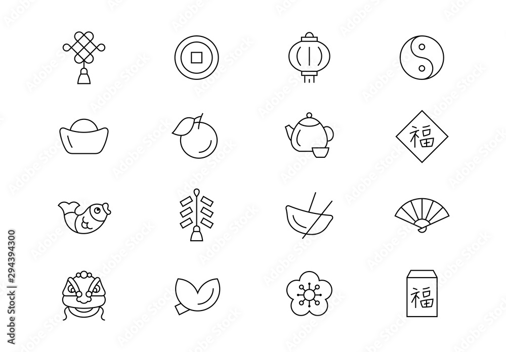 Chinese New Year thin line vector icons. Editable stroke Chinese New Year thin line vector icons. Editable stroke
