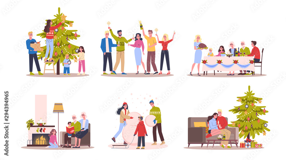 People Celebrate Christmas And New Year Set Family On Winter Vector De people-celebrate-christmas-and-new-year-set-family-on-winter-vector-de