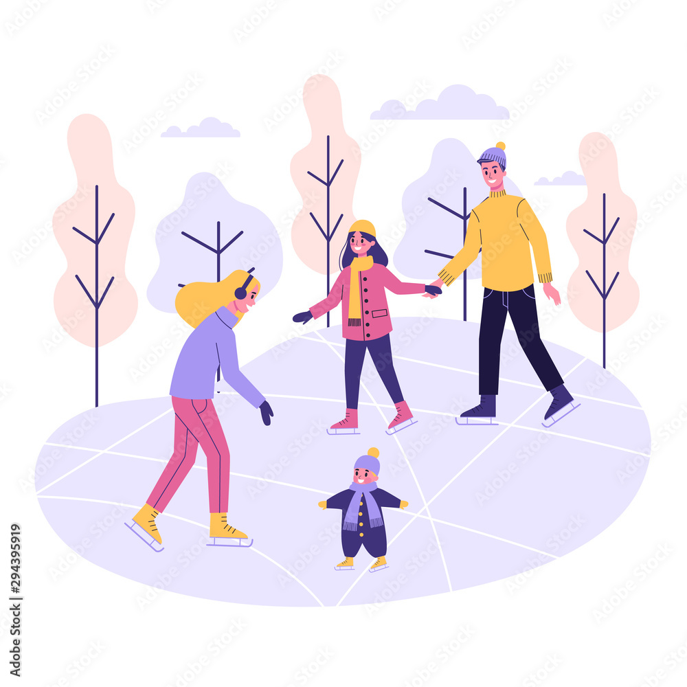 Fototapeta premium Happy family on the ice rink