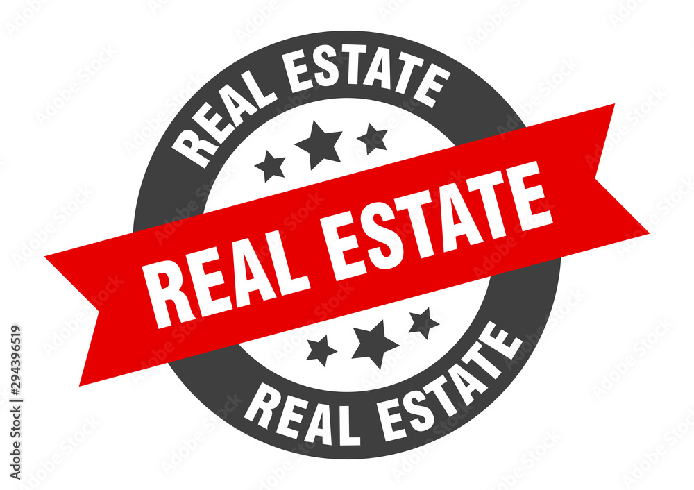 Fototapeta premium real estate sign. real estate black-red round ribbon sticker