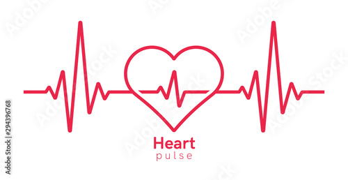 Heart pulse. Heartbeat line, cardiogram. Red and white colors. Beautiful healthcare, medical background. Modern simple design. Icon. sign or logo. Flat style vector illustration.