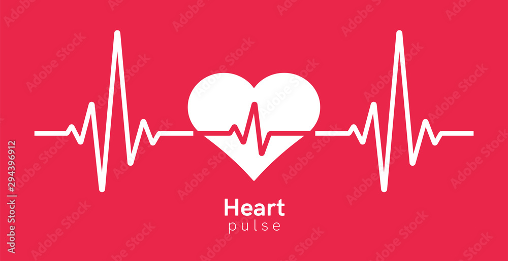Heart pulse. Heartbeat line, cardiogram. Red and white colors. Beautiful healthcare, medical background. Modern simple design. Icon. sign or logo. Flat style vector illustration. Heart pulse. Heartbeat line, cardiogram. Red and white colors. Beautiful healthcare, medical background. Modern simple design. Icon. sign or logo. Flat style vector illustration.