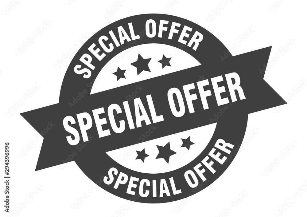 special offer sign. special offer black round ribbon sticker