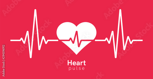 Heart pulse. Heartbeat line, cardiogram. Red and white colors. Beautiful healthcare, medical background. Modern simple design. Icon. sign or logo. Flat style vector illustration.