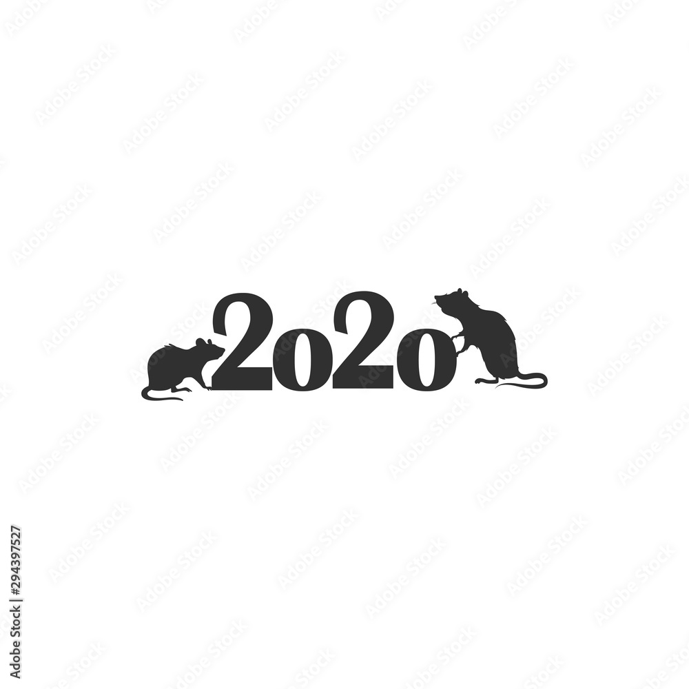 Flat design vector icon - silhouette of two rats and 2020. New 2020 - year of the rat. Flat design vector icon - silhouette of two rats and 2020. New 2020 - year of the rat.