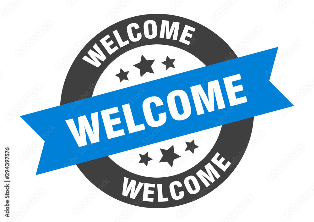 Fototapeta premium welcome sign. welcome blue-black round ribbon sticker