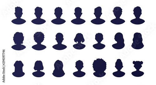 Fototapeta Naklejka Na Ścianę i Meble -  People silhouette avatars set isolated on a white background. Profile picture icons. Male and female faces. Cute cartoon modern simple design. Beautiful template. Flat style vector illustration.