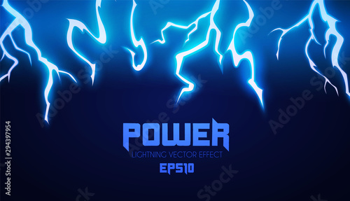 Lightning. Thunderstorm light effect. Neon electric light. Power design.