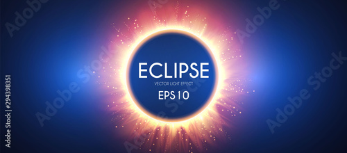Sun eclipse. Fire light effect. Shining circle banner.