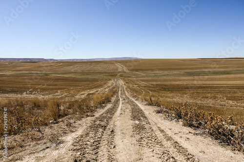 Long and dusty dry dirt road