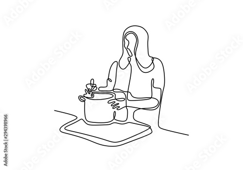 Girl cooking food continuou...