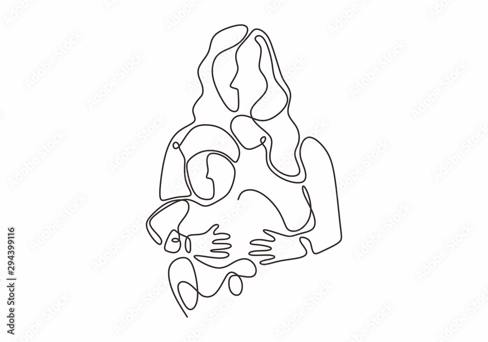Continuous single line drawing of baby born with mother vector ...