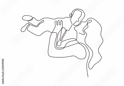 Mom and baby continuous line drawing vector illustration minimalism design