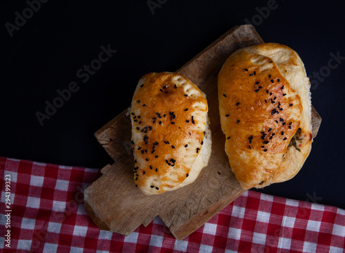 homemade pastry products on rustic background photo