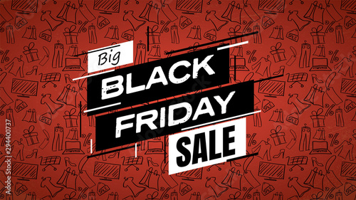 Black friday sale vector website header banner template with big title and pattern background. Special offers, discounts, clearance promotion and advertising.