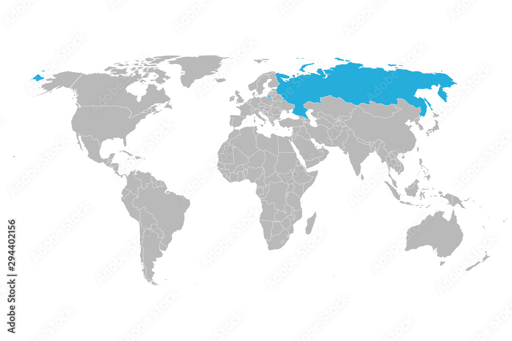 World map Russia highlighted with blue mark vector