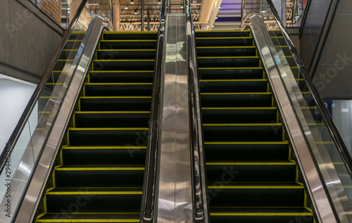 Closeup of escalator in public city center station