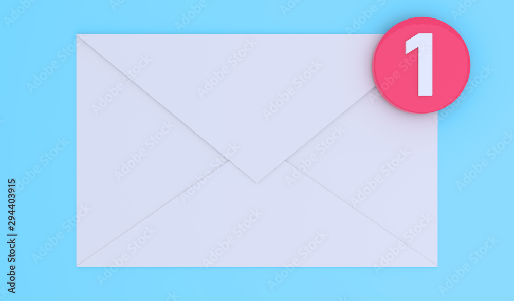One new message. White letter envelope on white background. Email notification . 3D rendering. One new message. White letter envelope on white background. Email notification . 3D rendering.