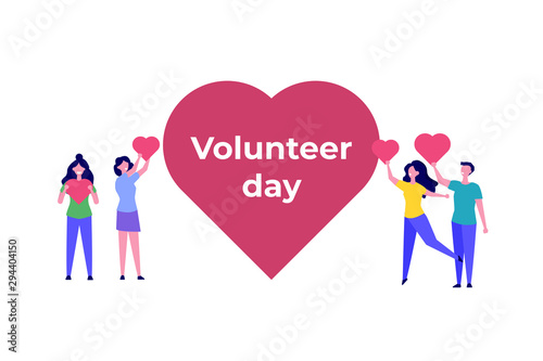 Volunteer day concept with character. Template for landing page.