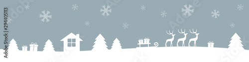 grey and white christmas winter border with reindeers gifts and firs vector illustration EPS10