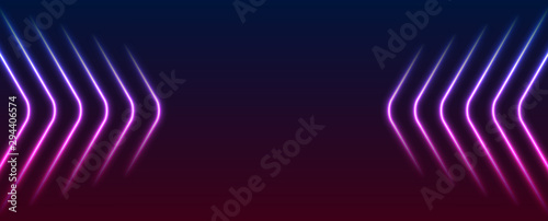Blue and purple abstract neon arrows tech graphic design. Futuristic laser background. Vector illustration