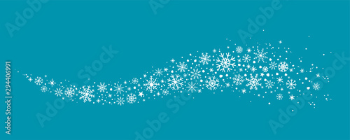 blue winter background with hand drawn snowflakes silhouette