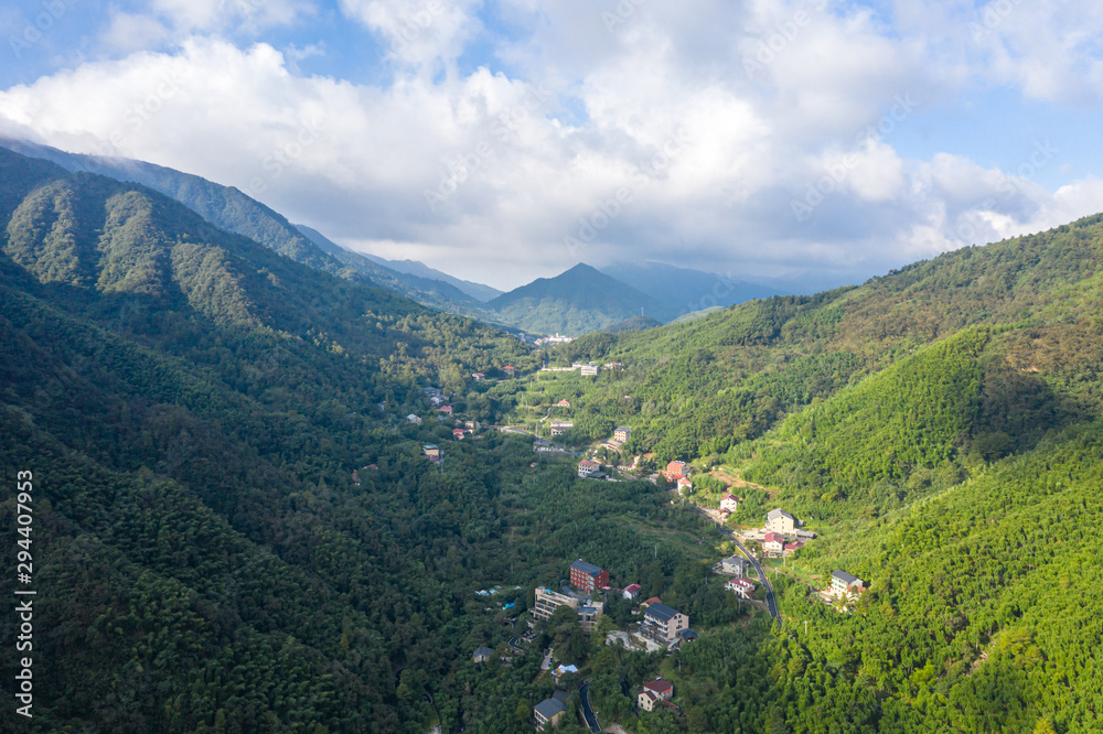 small village with farm in mountain