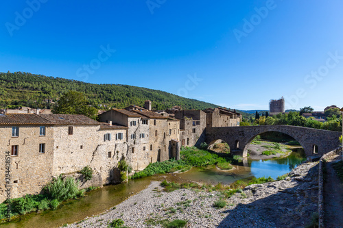 Perspective of the Romanesque bridge, was built in the 12th century. Lagrasse, Occitanie, France. photo