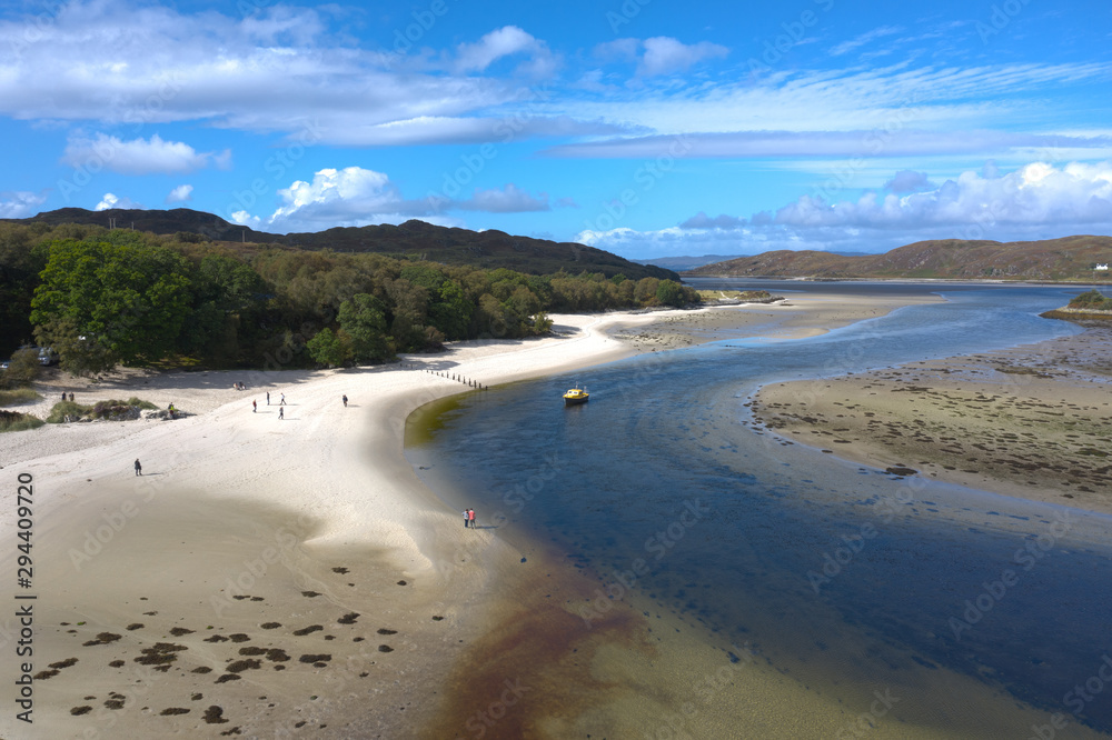 Aerial view of Morar beach, South of Mallaig Scotland Aerial view of Morar beach, South of Mallaig Scotland