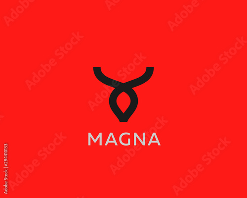Abstract cow steak premium logo icon design modern style illustration. Bull horns line vector emblem sign symbol mark logotype