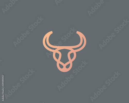 Abstract cow steak premium logo icon design modern style illustration. Bull horns line vector emblem sign symbol mark logotype
