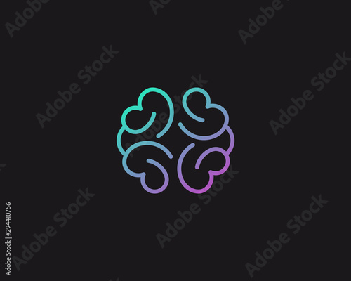 Abstract linear brain logo icon design modern minimal style illustration. Smart idea vector emblem sign symbol mark logotype