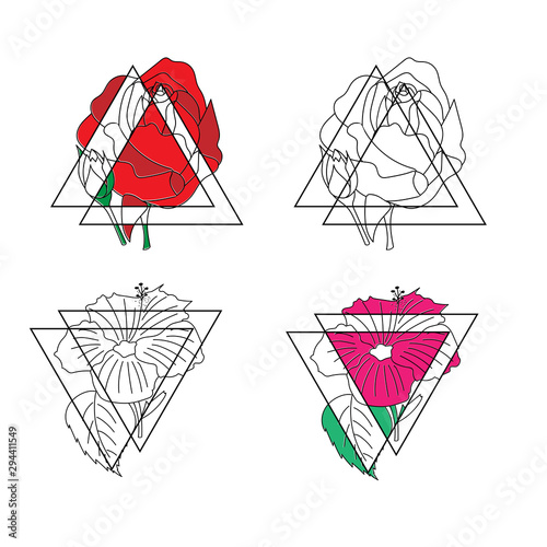 Beautiful vector roses inside the triangle.