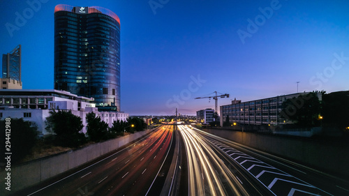The light trails of vehicles leading into Perth city, Australia