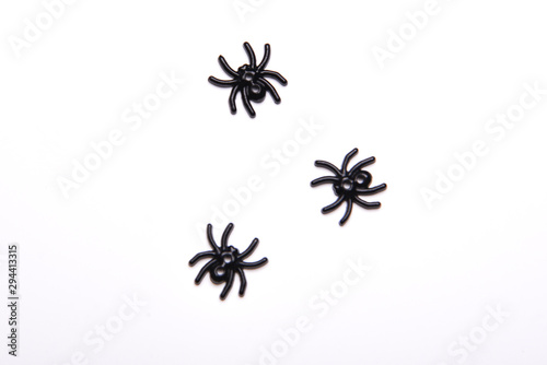 Halloween decorations set black spider on white background , Halloween holiday background , top view © witsanu