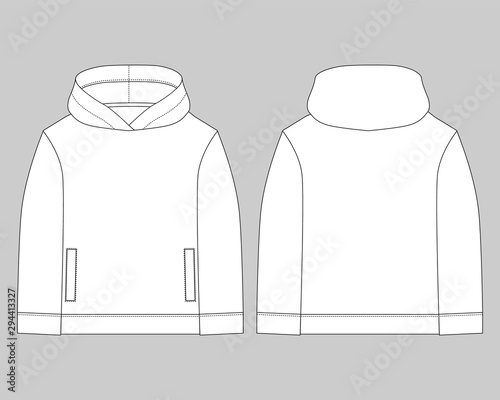 Technical sketch for men hoodie. Mockup template hoody.