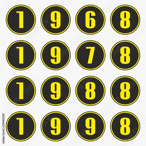 Past years with yellow numbers in a circle shape,1968,1978,1988,1998 vector.