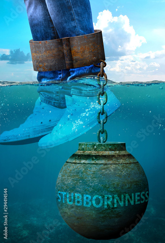 Stubbornness can be an issue and a burden with negative effects on health and behavior - Stubbornness can be a life stigma that impacts victims life and mental well being, 3d illustration photo