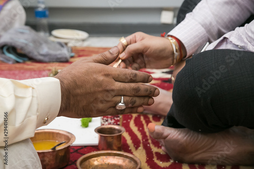 Hinduism ceremony hands and oils