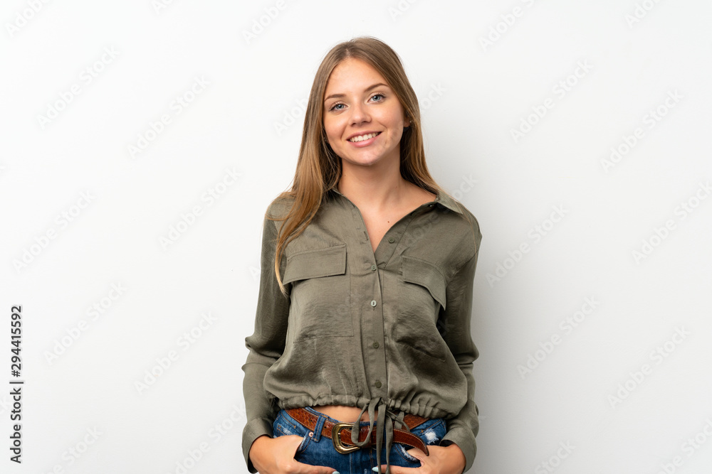 Lithuanian blonde girl over isolated white background laughing Lithuanian blonde girl over isolated white background laughing
