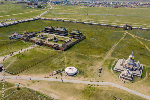 Aerial view of the Kharkhorin Erdene Zuu Monastery .in Kharkhorin (Karakorum), Mongolia. Karakorum was the capital of the Mongol Empire between 1235 and 1260. photo